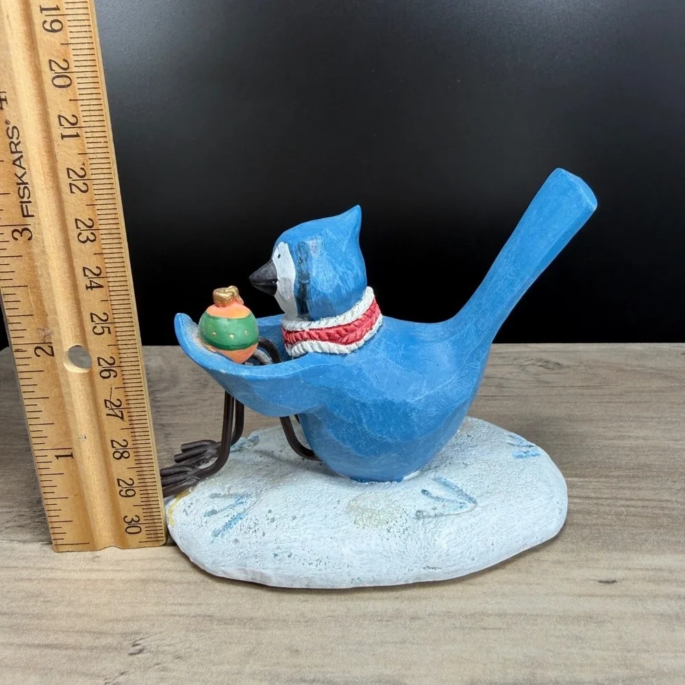 Russ Berrie Merrily We Tweet Along Blue Jay Bird Figurine Winter Scarf 13259